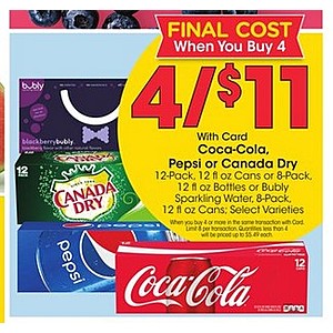 YMMV - 12-pack X4 - Coca Cola for $11, Pepsi, Canada Dry, Ginger Ale, Others
