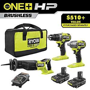 Select Home Depot Stores: RYOBI ONE+ HP 18V Brushless Cordless 3-Tool Kit $149 + Free Shipping