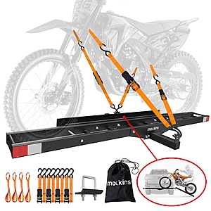 Mockins Steel Hitch Mounted Dirt Bike & Motorcycle Carrier w/ Loading Ramp, Straps & Stabilizer (510-Lbs Capacity) $130 + Free Shipping