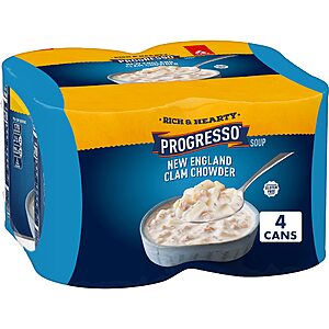 4-Pack 18.5-Oz Progresso Rich & Hearty New England Clam Chowder Soup $5