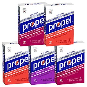 50-Count Propel Fitness Water Powder Packets w/ Electrolytes & Vitamins (3 Flavor Variety Pack) $11.54 + Free Shipping w/ Prime or on $35+