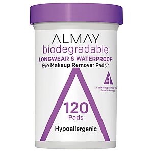 120-Count Almay Biodegradable Eye Makeup Remover Pads (Hypoallergenic & Fragrance Free) $4.79 w/ S&S + Free Shipping w/ Prime or on $35+