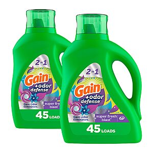 2-Count 65-Ounce Gain + Odor Defense Laundry Detergent Liquid Soap (Super Fresh Blast) $10.95 ($5.48 Each) w/ S&S + Free Shipping w/ Prime or on $35+