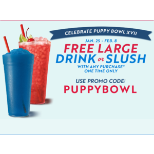 Free Large Drink or Slush from Sonic with promo code PUPPYBOWL
