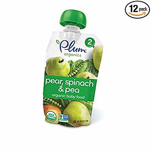 12Pk 4oz Plum Organics Stage 2 Baby Food (Pear, Spinach & Pea)  $9 w/ S&S & More + Free S&H