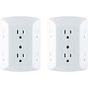 2-Pack GE Grounded 6-Outlet In-Wall Adapters $10.85