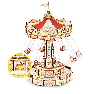 ROKR Model Kits 3D Puzzles for Adults, Rotating Swing Ride Mechanical Music Box with LED Lights $20 + Free shipping w/ Prime
