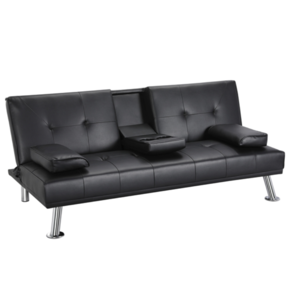 LuxuryGoods Modern Faux Leather Futon w/ Cup Holders (Various Colors) $139 + Free Shipping