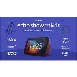 TWO Echo Show 5 (3rd Gen, 2023 release) Kids | Designed for kids, with parental controls | Galaxy - with coupon code and trade in $83 $83.6