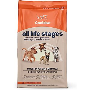 Canidae Dry Dog Food: 40-lbs All Life Stages Multi-Protein (Chicken, Turkey & Lamb Meal) $38.49, 22-Lbs Pure Goodness Real Wild Boar & Garbanzo Bean $41.24, More w/ S&S + Free S&H