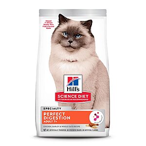 6-Lb Hill's Science Diet Senior Adult 7+ Specialty Dry Cat Food (Perfect Digestion, Chicken Recipe) $16.24 w/ S&S + Free Shipping w/ Prime or on $35+