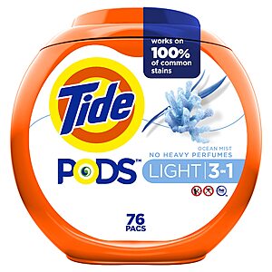 76-Count Tide Pods Light Laundry Detergent Pacs (Ocean Mist) 4 for $42.63 ($10.66 each) + Free Shipping
