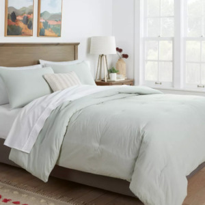 3-Piece Threshold Comforter & Shams Set (Full/Queen): Washed Cotton Sateen (Sage) $15.99 or Space Dyed Cotton Linen (Cognac) $18.39 + Free Shipping