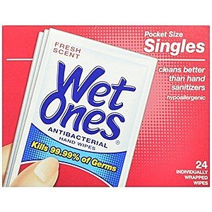 5-Pack of 24-Ct Wet Ones Antibacterial Hand and Face Wipes Singles $6.45 w/ S&S + Free S&H