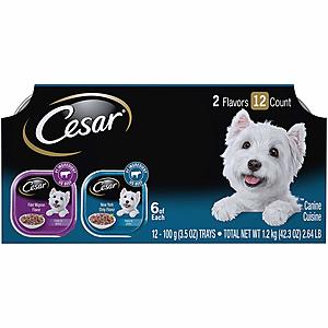 24-Count Cesar Canine Cuisine Wet Dog Food (Filet Mignon & New York Strip) for $12.59 w/ S&S