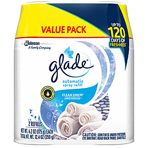 2-Pack 6.2 oz. Glade Automatic Spray Refill (Clean Linen) for $5.58 AC w/ S&S
