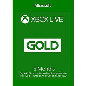 6-Month Xbox Live Gold Membership (Digital Code) $16