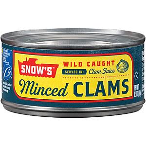 6.5-Oz Snow's Wild Caught Canned Minced Clams $1.20 w/ S&S + Free Shipping w/ Prime or on $35+
