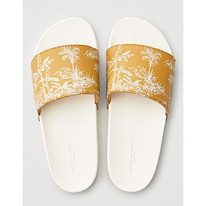 American Eagle Outfitters Women's Floral Pool Slide Sandals (mustard) $6, AEO Lace-Up Pointed Toe Flats (black, blush) $13.10 & More + FS  on $25+