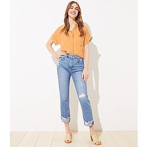 Loft Women's Apparel Sale: Destructed High Rise Straight Crop Jeans $9.90 & More + Free S/H on $49+