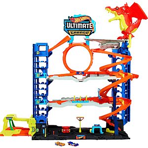 Hot Wheels City Ultimate Garage Playset with 2 Die-Cast Cars, Toy Storage for 50+ 1:64 Scale Cars, 4 Levels of Track Play, Defeat The Dragon $57.74