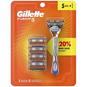 Gillette Fusion5 Razor Handle + 5 Cartridges $10.60 + Free Store Pickup