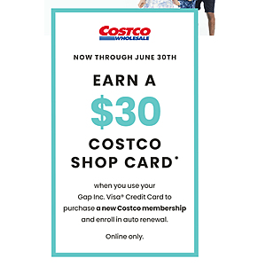 YMMV GAP VISA cardholder get $30 Costco Shop Card