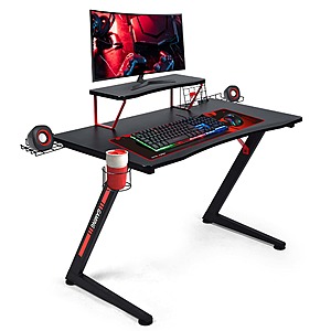 Gtracing Gaming Desk Z Shaped Computer Office Desk with Holders, Black only for $89.99 + free shipping