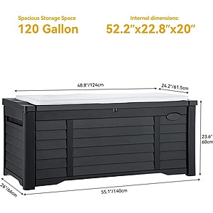 DWVO Large Deck Box 120 Gallon Waterproof Louvered Outdoor Storage Bin $99.99 + Free Shipping