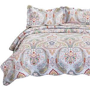 Bedsure 100% Cotton 3-Piece Printed Quilt Set w/ 2 Shams Twin $26 & More + Free Shipping