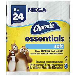 6-Pack Charmin Essentials Soft Mega Rolls Toilet Paper $5 & More + Free Pickup ($10 Min Req'd)
