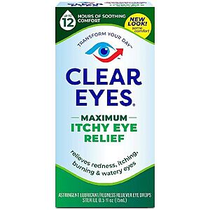 0.5-Oz Clear Eyes Eye Drops: Redness Relief, Maximum Itch Relief, Triple Action $0.80 & More