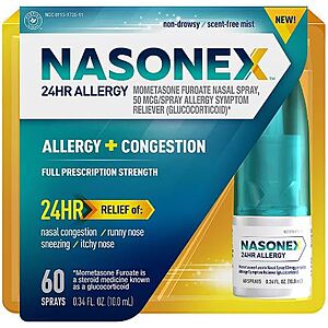 0.34-Oz Nasonex 24HR Allergy & Congestion Nasal Spray (60 Sprays): $5.40 w/Free Store Pickup @ Walgreens