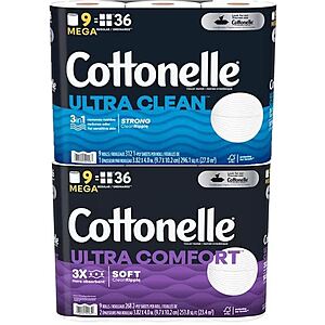 9-Count Cottonelle Family Mega Roll Toilet Paper (Ultra Comfort or Ultra Clean): 2 for $13.50 + Free Pickup @ Walgreens