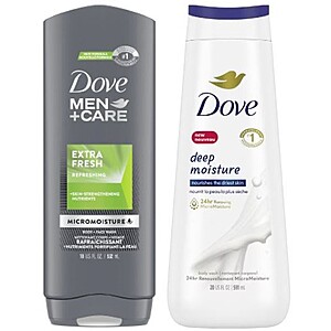 20-Oz Dove Body Wash or 18-Oz Dove Men+Care Body Wash: 2 for $6.30 w/Store Pickup on $10+ @ Walgreens