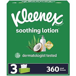 3-Pack 120-Count Kleenex 3-Layer Facial Tissues (Soothing Lotion or Ultra Soft): $3.60 w/Store Pickup on $10+ at Walgreens