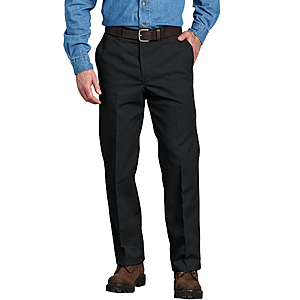 Dickies Men's Flat-Front Work Pants (Black, Dark Navy or Desert Sand) $11