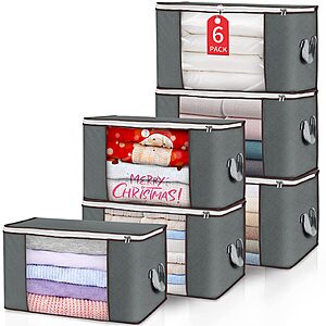90L Large Foldable Storage Bag Bins, 6 Pack for Clothes Pillows and Bedding for $11.27 Free ship with Prime