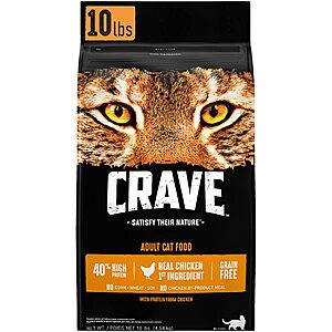 CRAVE Grain-Free Adult High-Protein Dry Cat Food, 10 lb. Bag $20.23