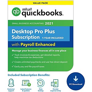 QuickBooks Desktop Pro Plus 2021 with Enhanced Payroll (1 Year Subscription) - Download $199.99 AC