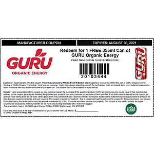 Free Can of GURU Energy Drink at Whole Foods (Printable Coupon)