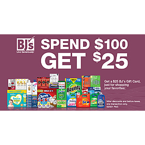 BJ"s Wholesale Club: Spend $100 on Select Products, Get $25 BJ's Gift Card