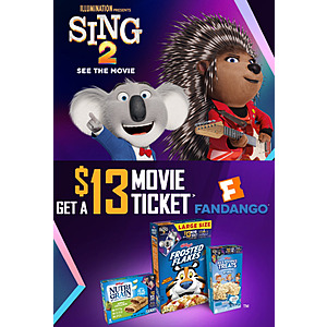 Buy 5 Participating Kellogg's Products, Get Free Movie Ticket for Sing 2 or any other movie ($13 value from Fandango)