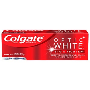 4.2oz Colgate Optic White Stain Fighter Teeth Whitening Toothpaste (Clean Mint Paste) 2 for $1 & More + Free Store Pickup