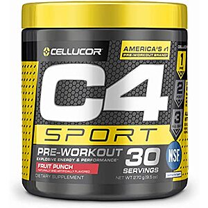 9.5-Oz C4 Sport Pre Workout Powder (Fruit Punch or Watermelon, 30 Servings) $13.15 w/ Subscribe & Save