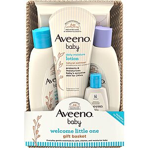 Aveeno Baby Welcome Little One Gift Basket Set w/ Baby Body Wash & Shampoo, Calming Bath Wash, All Over Baby Wipes, & Daily Moisture Lotion $14.79 w/ S&S + FS w/ Prime or on $25+