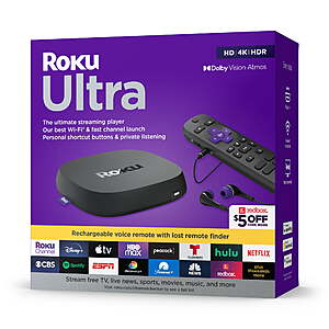 Roku Ultra 4K/HDR/Dolby Vision Streaming Device + Roku Voice Remote Pro $69 + Free Shipping