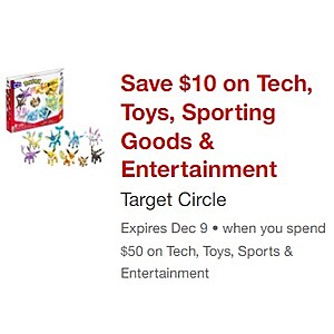 Target Circle Offer: $10 Off $50+ Select Tech, Toys, Sports & Entertainment (Select Customers / YMMV)