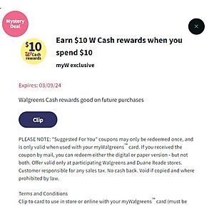 Walgreens: Spend $10, Earn $10 Walgreens Cash Reward Back (Expires 3/9 & 3/16) YMMV