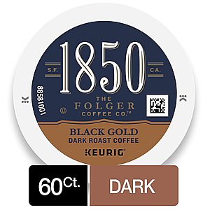 60-Count Folgers 1850 Black Gold Dark Roast Coffee K-Cups + Filler $15.30 w/ S&S + Free S&H & More